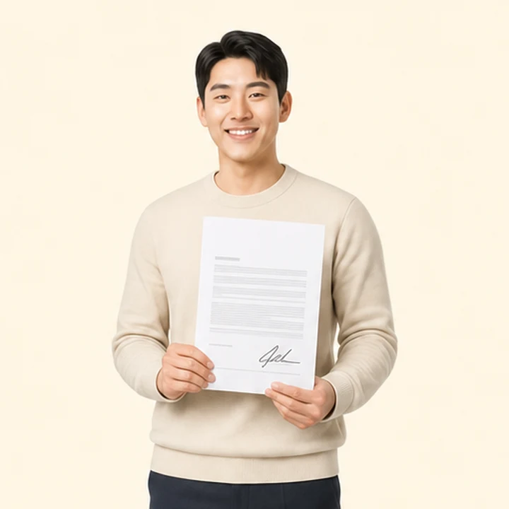 무직자 현대 아반떼 장기렌트카 서면 견적서를 들고 있는 고객